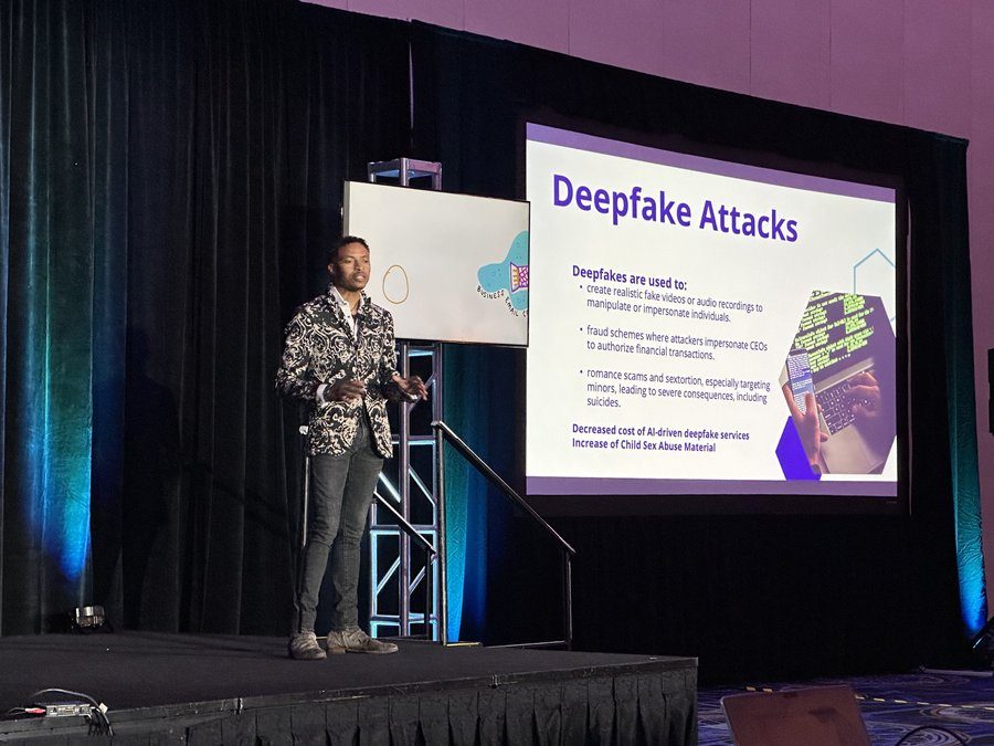 Corey White teaching a session on deepfake attacks